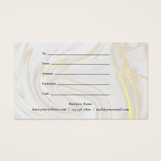 Minimalistisch Marmeren Zakelijk Cadeaubewijs Visitekaartje (Achterkant)