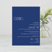 Minimalistisch Marseille Blauw Bruiloft Drinken Ba Menu (Staand voorkant)