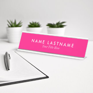 Minimalistisch meisje Feminine Bright Roze Aangepa Bureau Naambordje