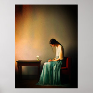 Minimalistisch Meisje met Bloem Kunst aan de Muur Poster