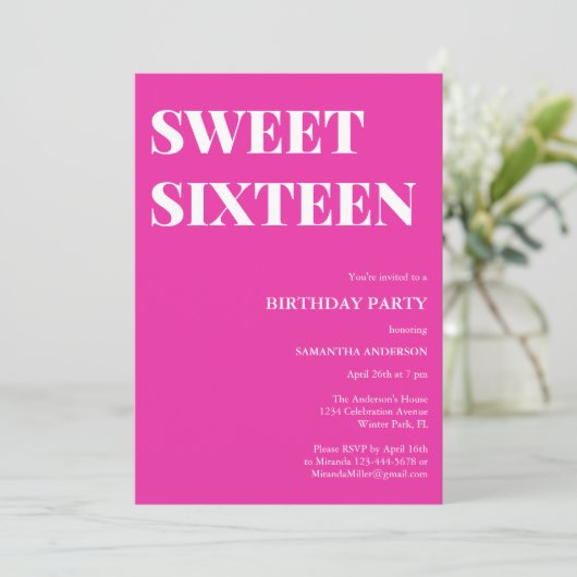 Minimalistisch Meisje Roze Lief 16 Verjaardagsfees Kaart (Staand voorkant)