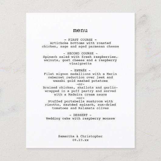 Minimalistisch menu Bindbruiloft Avant-Garde White (Voorkant)
