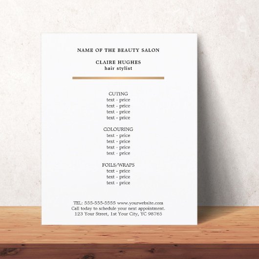 Minimalistisch menu Faux Gold Line Beauty Salon