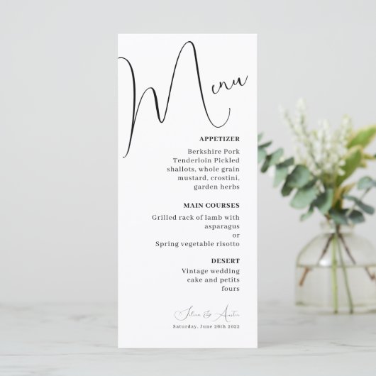 Minimalistisch menu Handscript Tekst en Photo brui (Staand voorkant)
