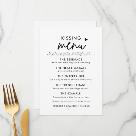 Minimalistisch menu Moderne bruiloft (Voorkant / Achterkant in situ)