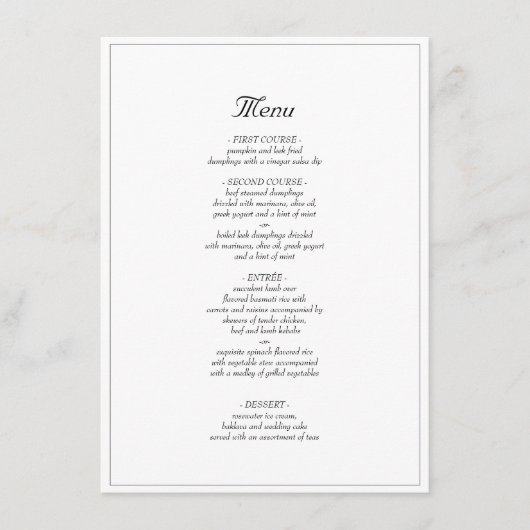 Minimalistisch menu Rustic Elegant Wedding Dinner (Voorkant)