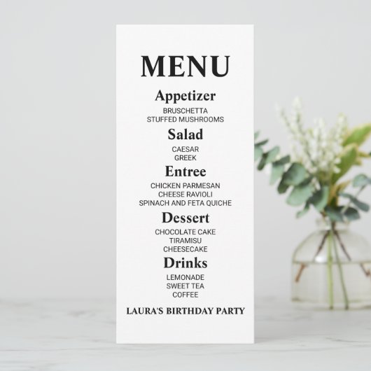 Minimalistisch menu van Birthday Party (Staand voorkant)