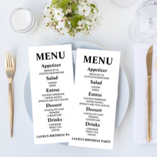 Minimalistisch menu van Birthday Party