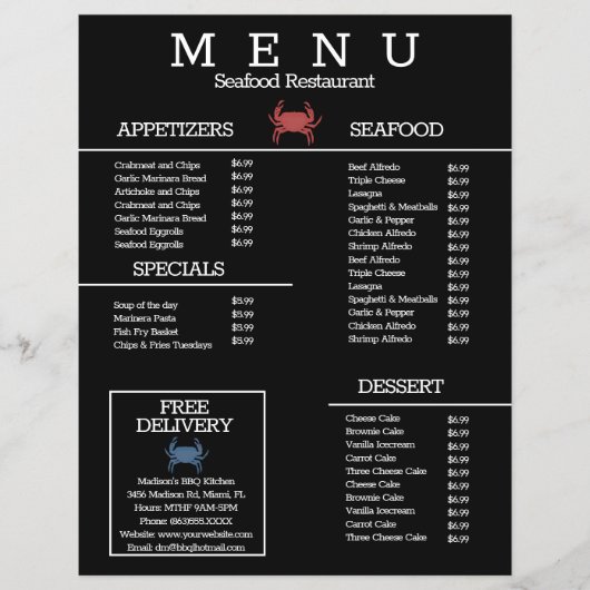 Minimalistisch menu van het restaurant B van de Se (Voorkant)