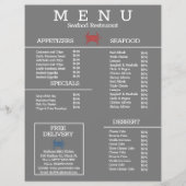 Minimalistisch menu van het restaurant van de Zeev (Voorkant)
