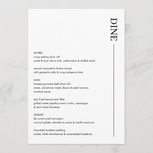 Minimalistisch menu voor zwart-witbruiloft 5x7 Mod (Voorkant)