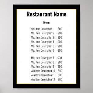 Minimalistisch menu Zwart-wit Gold Sjabloon Poster