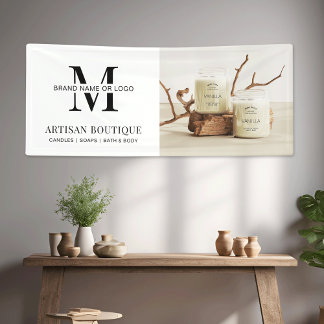 Minimalistisch merk bedrijfslogo promotionele foto spandoek