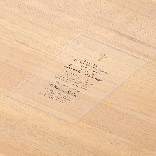 Minimalistisch met Faux Gold Cross Baptismal Acryl Uitnodigingen (Laagn)
