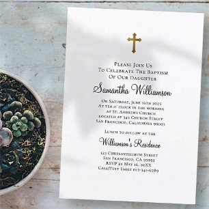 Minimalistisch met Faux Gold Cross Baptismal Kaart