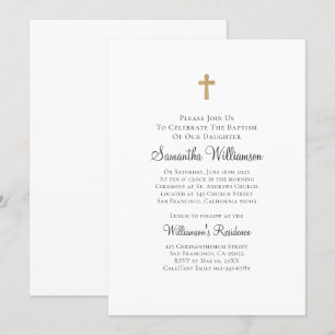 Minimalistisch met Faux Gold Cross Baptismal Kaart