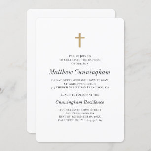 Minimalistisch met Faux Gold Cross Boy Baptismal Kaart