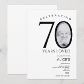 Minimalistisch met foto 70e verjaardag uitnodiging (Voorkant / Achterkant)