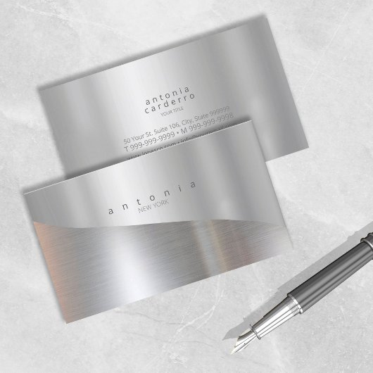 Minimalistisch Metal Wave Two-Tone Silver ID805 Visitekaartje