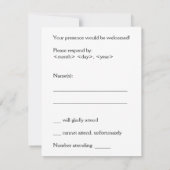 Minimalistisch, minimalistisch en Humble "R.S.V.P. RSVP Kaartje (Achterkant)