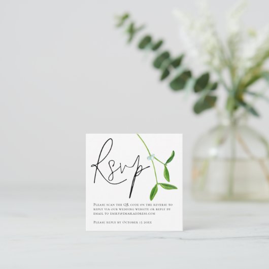 Minimalistisch Mistletoe Script QR Code Weddenscha Informatiekaartje (Staand voorkant)