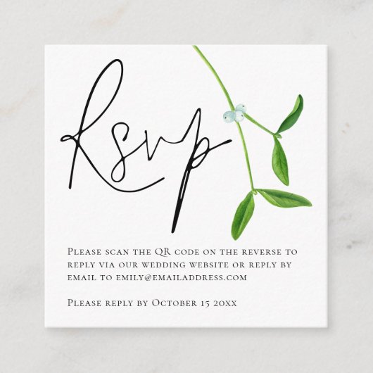 Minimalistisch Mistletoe Script QR Code Weddenscha Informatiekaartje (Voorkant)