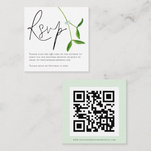 Minimalistisch Mistletoe Script QR Code Weddenscha Informatiekaartje (Voorkant / Achterkant)