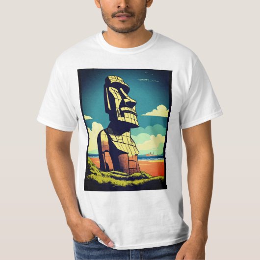 Minimalistisch Moai T-shirt - Stijlvol Rapa Nui T- (Voorkant)