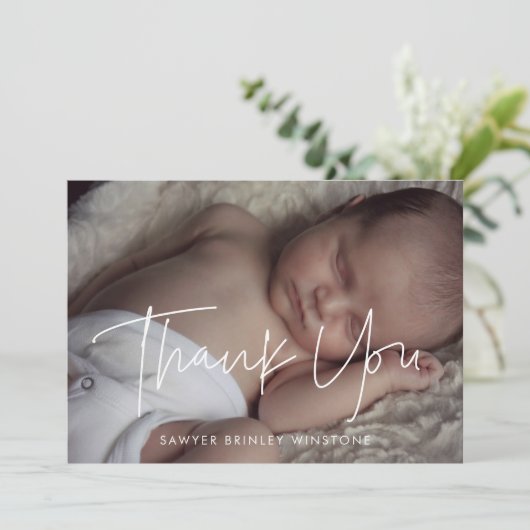 Minimalistisch modern Baby shower dank u uw kaart (Staand voorkant)