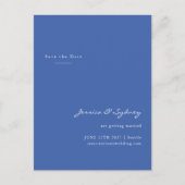 Minimalistisch modern blauw script bewaar de datum briefkaart (Voorkant)
