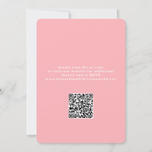 Minimalistisch Modern Blush Roze QR Code Bruiloft Kaart (Achterkant)