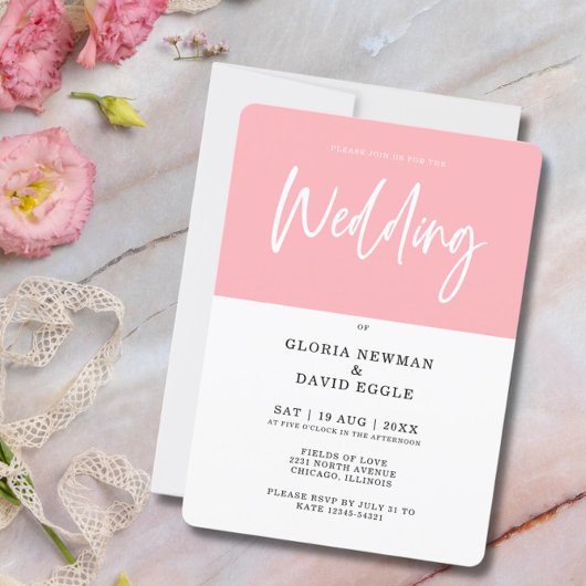 Minimalistisch Modern Blush Roze QR Code Bruiloft Kaart