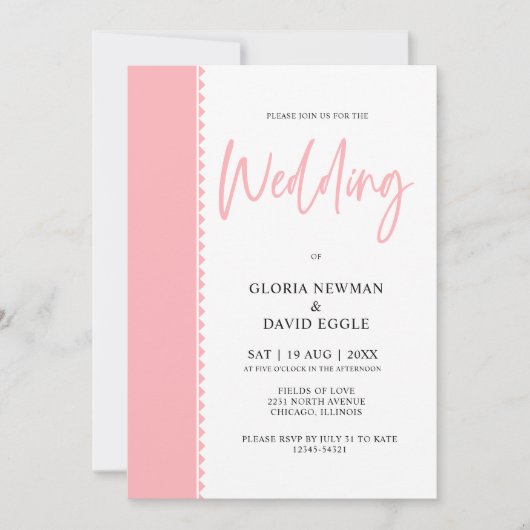 Minimalistisch Modern Blush Roze QR Code Bruiloft Kaart (Voorkant)