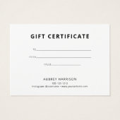 Minimalistisch modern Cadeaucertificaat Visitekaartje (Achterkant)