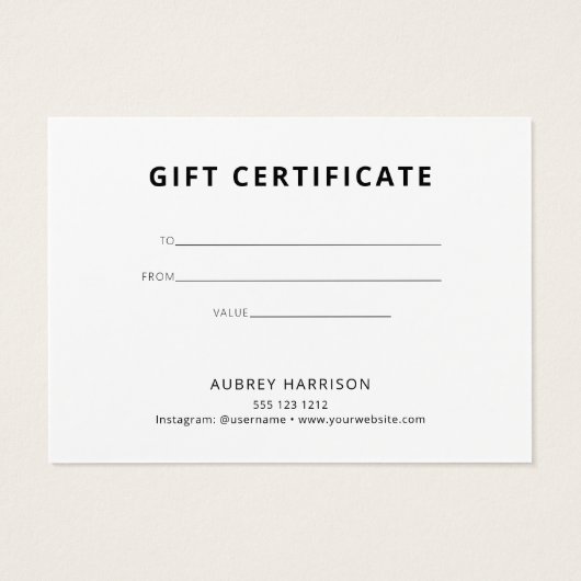 Minimalistisch modern Cadeaucertificaat Visitekaartje (Achterkant)