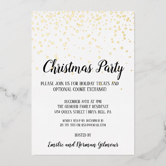 Minimalistisch Modern Confetti Kerstfeest Goud Folie Uitnodiging (Voorkant)
