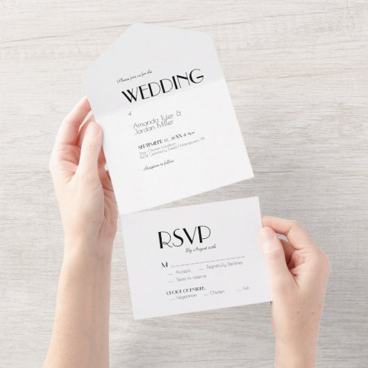 Minimalistisch modern deco-huwelijk all in one uitnodiging (Afscheurbaar)