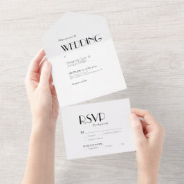 Minimalistisch modern deco-huwelijk all in one uitnodiging