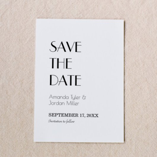 Minimalistisch modern deco-huwelijk save the date