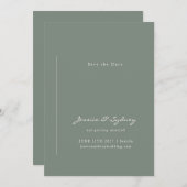 Minimalistisch modern donkergrijs groen script huw save the date (Voorkant / Achterkant)