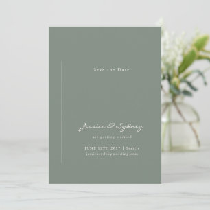 Minimalistisch modern donkergrijs groen script huw save the date