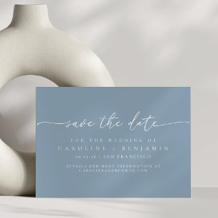 Minimalistisch modern Dusty Blue Script Weddenscha Save The Date