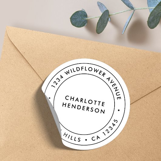 Minimalistisch Modern | Eenvoudig grensadres Ronde Sticker