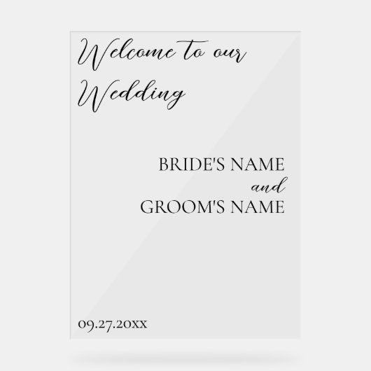 Minimalistisch Modern Eenvoudig Huwelijk Welkom Acryl Bord (Voorkant)