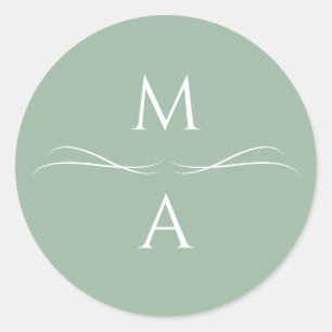 Minimalistisch Modern Eenvoudig Salie Groene Initi Ronde Sticker