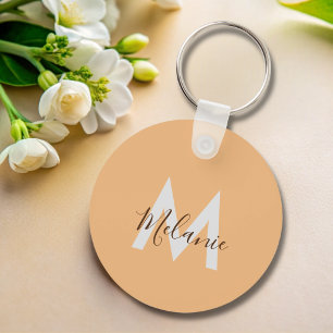Minimalistisch modern elegant oranje monogram sleutelhanger
