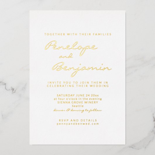 Minimalistisch modern Elegant Photo Wedding Gold Folie Uitnodiging (Voorkant)