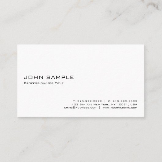 Minimalistisch modern elegant professioneel wit visitekaartje (Voorkant)