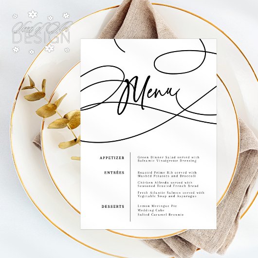 Minimalistisch modern Fancy script "Menu" bruiloft Menu