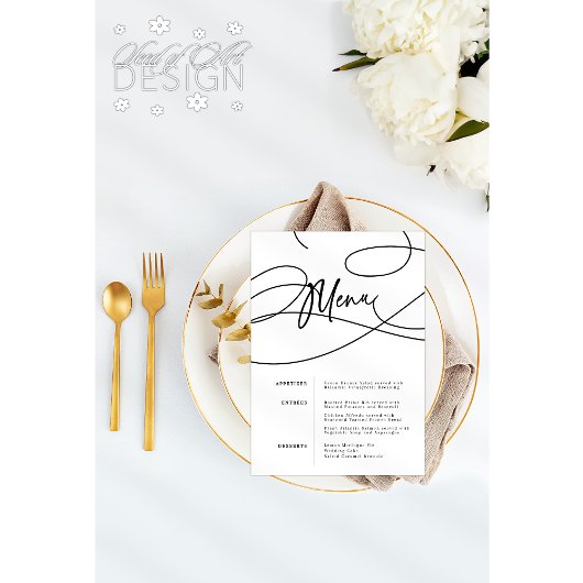 Minimalistisch modern Fancy script "Menu" bruiloft Menu